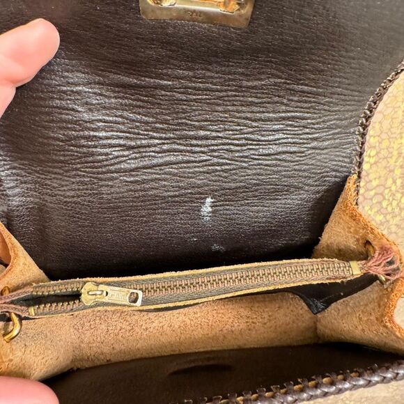 Vintage Brown Boho Hand Tooled Leather Mini Satchel Purse Without A Strap - Picture 6 of 7